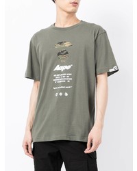 T-shirt à col rond imprimé olive AAPE BY A BATHING APE