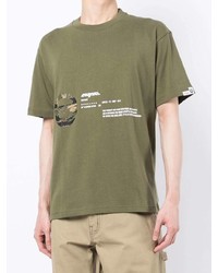 T-shirt à col rond imprimé olive AAPE BY A BATHING APE