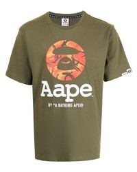 T-shirt à col rond imprimé olive AAPE BY A BATHING APE