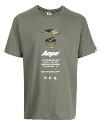 T-shirt à col rond imprimé olive AAPE BY A BATHING APE