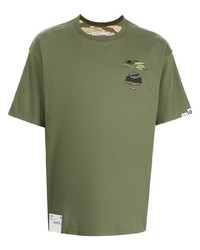 T-shirt à col rond imprimé olive AAPE BY A BATHING APE