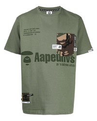 T-shirt à col rond imprimé olive AAPE BY A BATHING APE