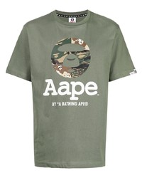 T-shirt à col rond imprimé olive AAPE BY A BATHING APE