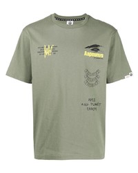 T-shirt à col rond imprimé olive AAPE BY A BATHING APE