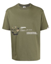 T-shirt à col rond imprimé olive AAPE BY A BATHING APE