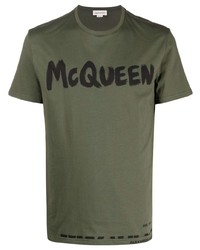 T-shirt à col rond imprimé olive Alexander McQueen