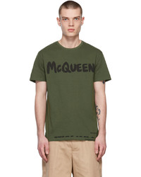 T-shirt à col rond imprimé olive Alexander McQueen