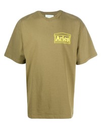 T-shirt à col rond imprimé olive Aries