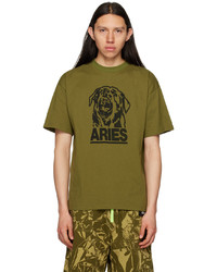 T-shirt à col rond imprimé olive Aries