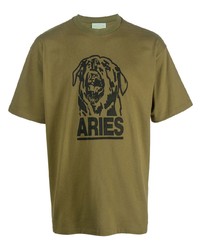 T-shirt à col rond imprimé olive Aries