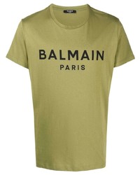 T-shirt à col rond imprimé olive Balmain