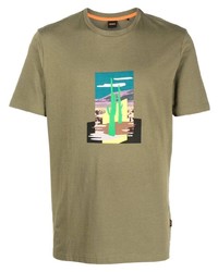 T-shirt à col rond imprimé olive BOSS