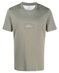 T-shirt à col rond imprimé olive Brunello Cucinelli