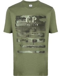 T-shirt à col rond imprimé olive C.P. Company