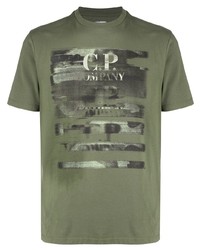 T-shirt à col rond imprimé olive C.P. Company