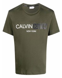 T-shirt à col rond imprimé olive Calvin Klein