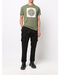 T-shirt à col rond imprimé olive Stone Island