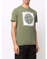 T-shirt à col rond imprimé olive Stone Island