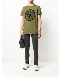 T-shirt à col rond imprimé olive Balmain