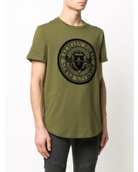 T-shirt à col rond imprimé olive Balmain