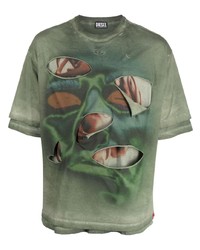 T-shirt à col rond imprimé olive Diesel