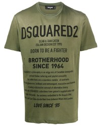 T-shirt à col rond imprimé olive DSQUARED2