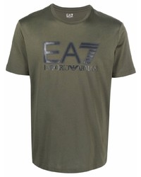 T-shirt à col rond imprimé olive Ea7 Emporio Armani
