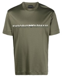 T-shirt à col rond imprimé olive Emporio Armani