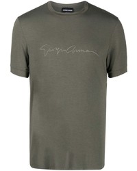 T-shirt à col rond imprimé olive Giorgio Armani