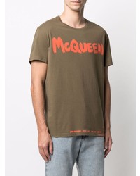 T-shirt à col rond imprimé olive Alexander McQueen