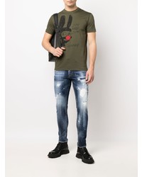 T-shirt à col rond imprimé olive DSQUARED2