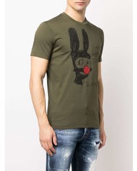 T-shirt à col rond imprimé olive DSQUARED2