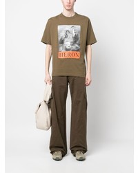 T-shirt à col rond imprimé olive Heron Preston