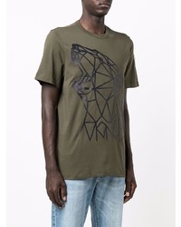 T-shirt à col rond imprimé olive Moncler