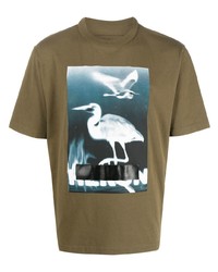T-shirt à col rond imprimé olive Heron Preston