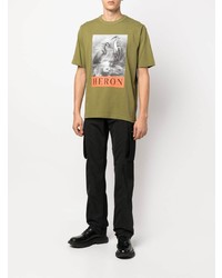 T-shirt à col rond imprimé olive Heron Preston