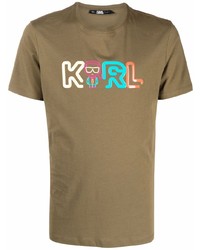T-shirt à col rond imprimé olive Karl Lagerfeld
