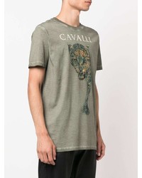 T-shirt à col rond imprimé olive Roberto Cavalli