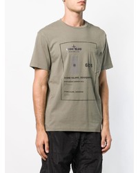 T-shirt à col rond imprimé olive Stone Island