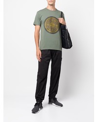 T-shirt à col rond imprimé olive Stone Island