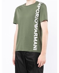 T-shirt à col rond imprimé olive Emporio Armani