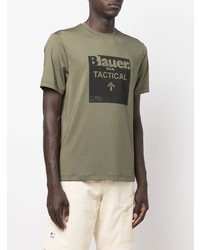 T-shirt à col rond imprimé olive Blauer