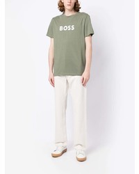 T-shirt à col rond imprimé olive BOSS