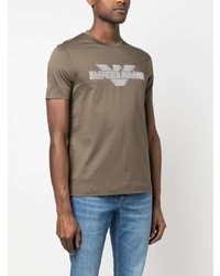 T-shirt à col rond imprimé olive Emporio Armani