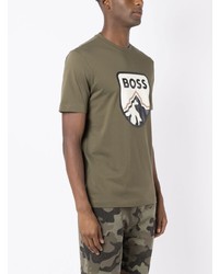T-shirt à col rond imprimé olive BOSS