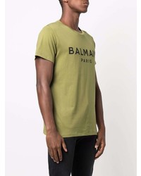 T-shirt à col rond imprimé olive Balmain