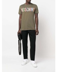 T-shirt à col rond imprimé olive Moschino