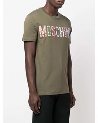 T-shirt à col rond imprimé olive Moschino