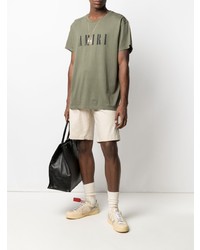 T-shirt à col rond imprimé olive Amiri