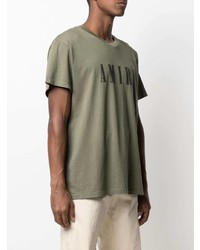 T-shirt à col rond imprimé olive Amiri